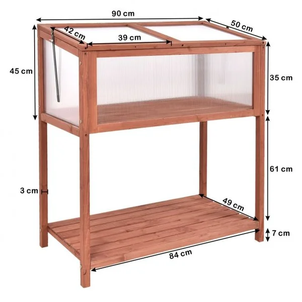 Serre de Jardin pour Plantes et Fleurs Etagère de Rangement Protection Anti-UV en Bois de Sapin, 90x50x105cm, Marron