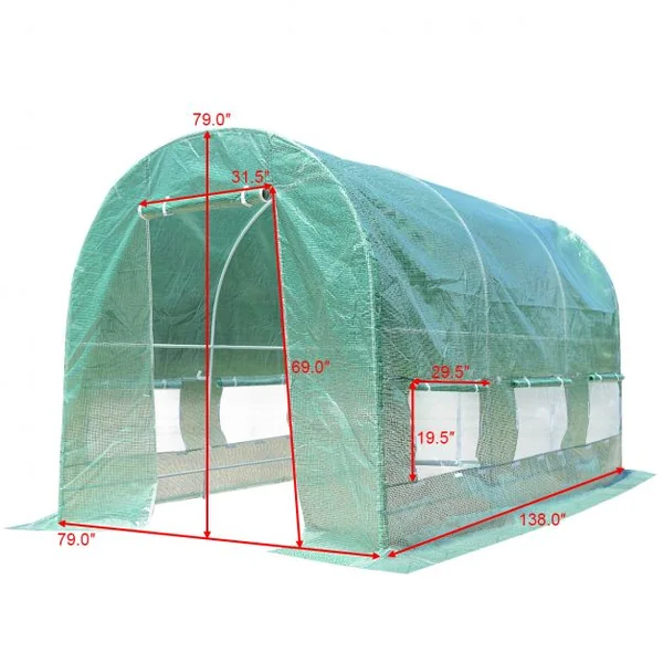 Serre jardin Tunnel 18m2/7m2 PE Serre à tomates en Acier Antirouille avec Zip recto-verso Anti-UV Imperméable -style 1