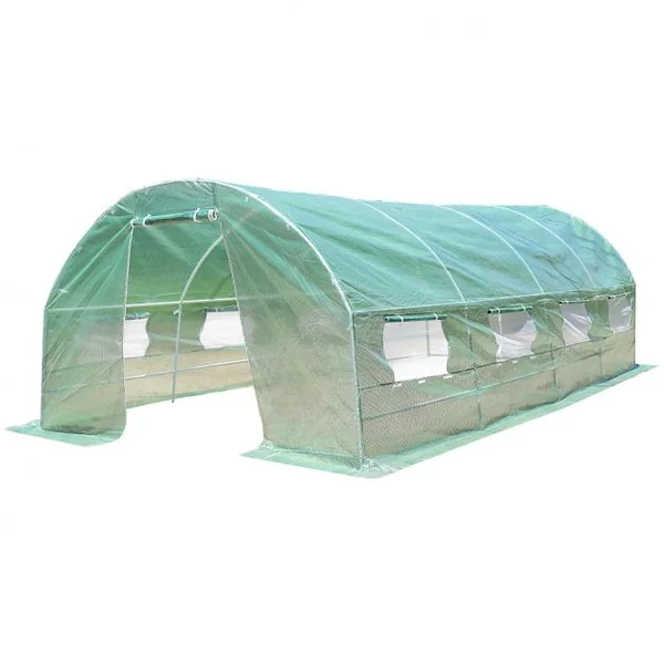 Serre jardin Tunnel 18m2/7m2 PE Serre à tomates en Acier Antirouille avec Zip recto-verso Anti-UV Imperméable -style 1