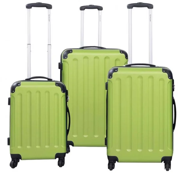 Set de 3 pièces L / M / S bagages avec roulettes voyage lot trolley sac à main shell dur Vert