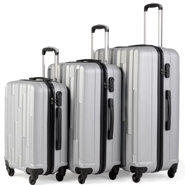 Set de 3 Valises Mixte Trolley Rigide ABS 4 Roues Valises de Voyage couleur Argent