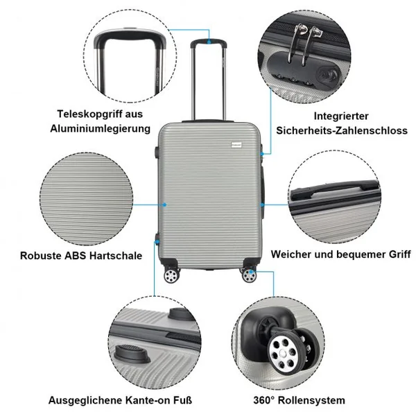 Set de 3 Valises Valises de Voyage Rigide ABS 4 Roues Mixte Trolley Noir/Argent 69-89 Noir