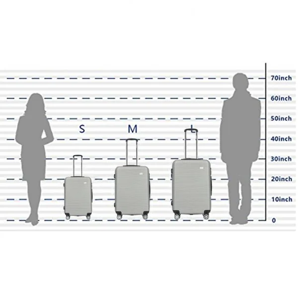 Set de 3 Valises Valises de Voyage Rigide ABS 4 Roues Mixte Trolley Noir/Argent 69-89 Noir