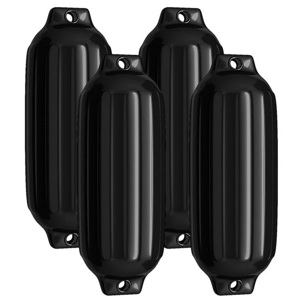 Set de 4 Pare-Battage Gonflables en PVC à Deux Œillets Nervurés pour Ponton Voilier Hors-Bord Noir/Bleu/Blanc