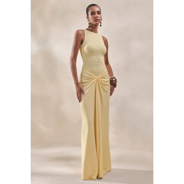 Setaria | Jupe longue en satin jaune citron avec détails froncés et drapé