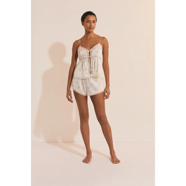 Short de pyjama satiné à motifs fleuris