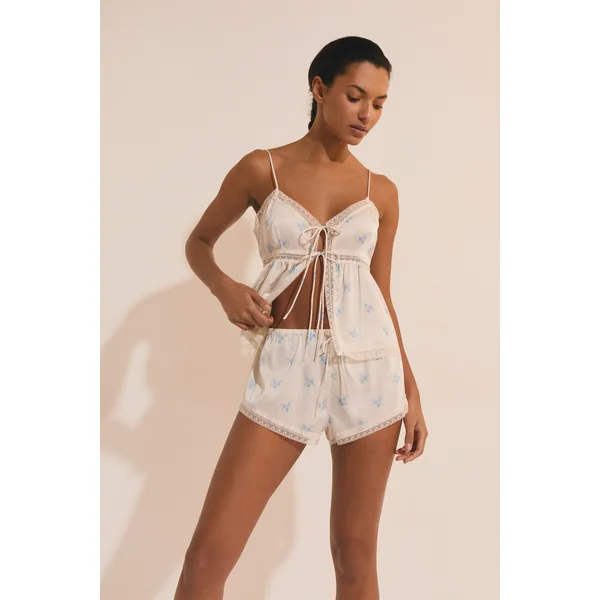 Short de pyjama satiné à motifs fleuris