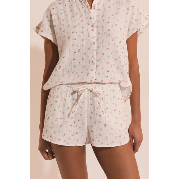 Short de pyjama à motifs fleuris en gaze de coton