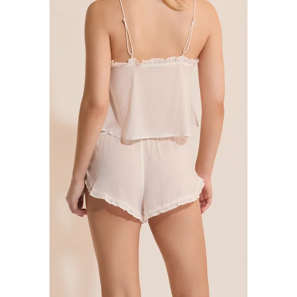 Short de pyjama à volant brodé