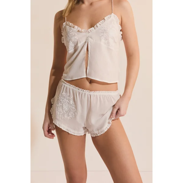 Short de pyjama à volant brodé