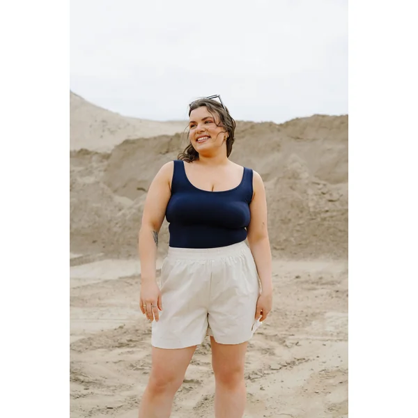 Short en lin à taille élastique - amande