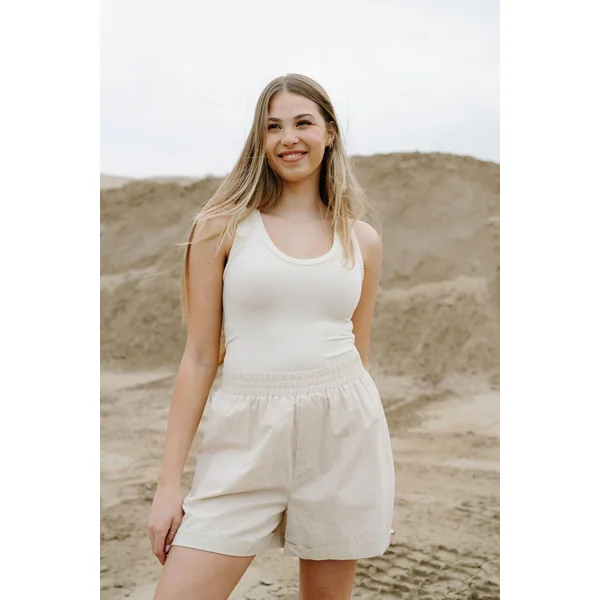 Short en lin à taille élastique - amande