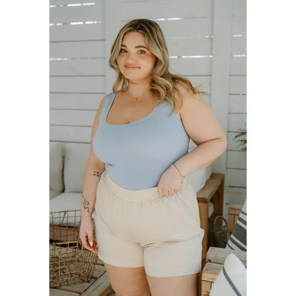 Short en lin à taille élastique - amande
