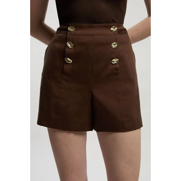 Short Tailleur En Lin À Boutonnage Devant