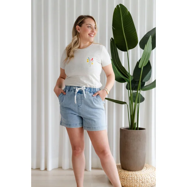 Short à taille élastique - bleu pâle