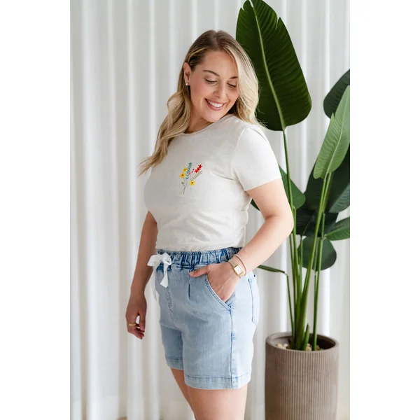 Short à taille élastique - bleu pâle