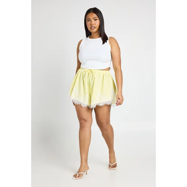 Short Évasé En Popeline Avec Bordure En Dentelle Grande Taille