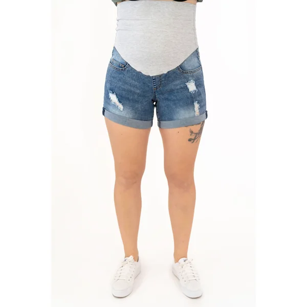 Shorts délavés avec trous - denim