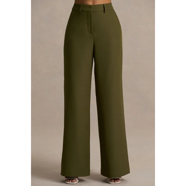 Silvia | Pantalon vert olive à jambes droites