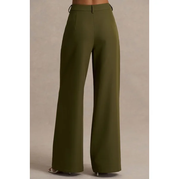 Silvia | Pantalon vert olive à jambes droites