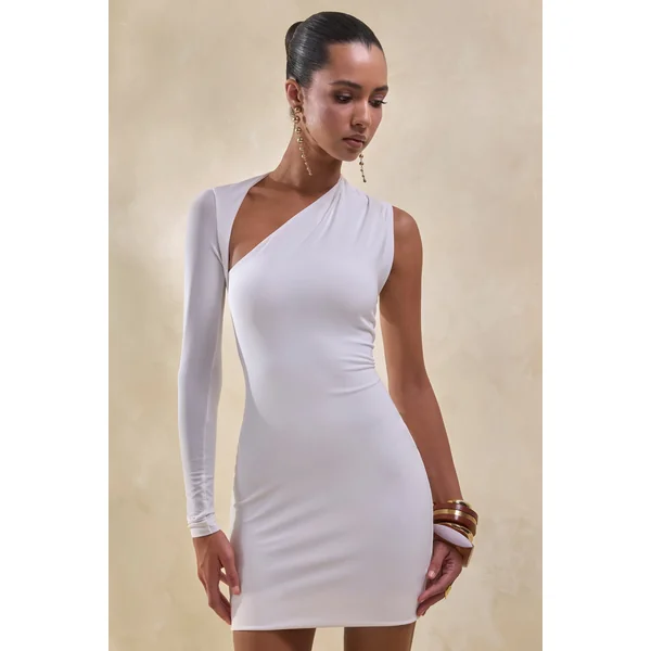 Siren | Robe moulante blanche asymétrique à une épaule