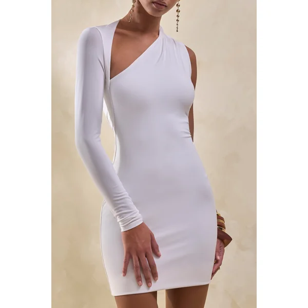 Siren | Robe moulante blanche asymétrique à une épaule