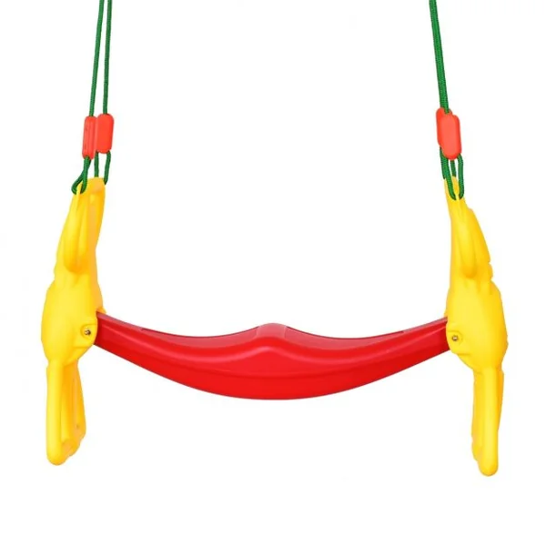 Siège balançoire double pour enfant +3 ans, avec pédales dossiers cordes réglables, Capacité 2 x 25kg, Jaune et rouge