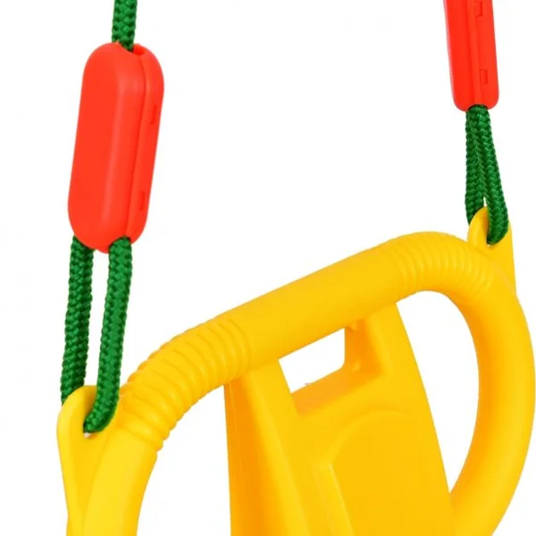 Siège balançoire double pour enfant +3 ans, avec pédales dossiers cordes réglables, Capacité 2 x 25kg, Jaune et rouge