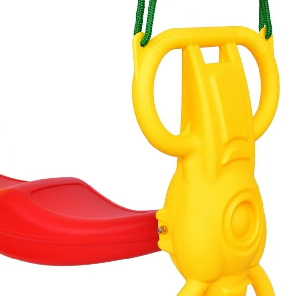 Siège balançoire double pour enfant +3 ans, avec pédales dossiers cordes réglables, Capacité 2 x 25kg, Jaune et rouge