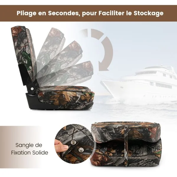 Siège de Bateau Pliante Lot de 2 avec Rembourrage en Mousse Siège de Pêche à Dossier Bas Résistant aux Intempéries Charge 180KG Marron