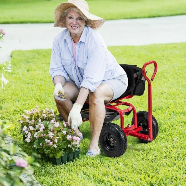 Siège de Jardin Roulant avec Poignée&Siège Pivotant à 360°Charge 150KG