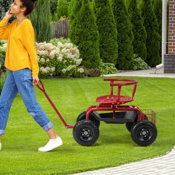 Siège de Jardin Roulant avec Poignée&Siège Pivotant à 360°Charge 150KG