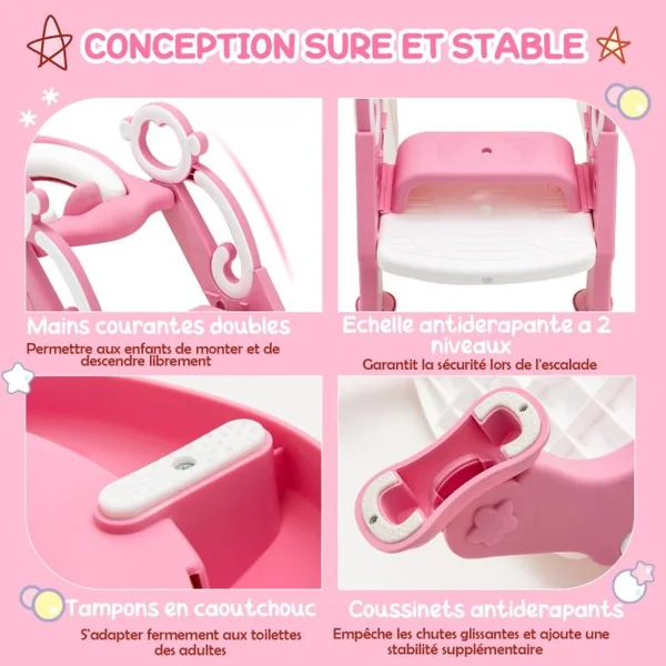 Siège de Toilette pour Bébé Pliable et Hauteur Réglable en PP&PVC Convient aux Enfants 1-8 Ans Rose