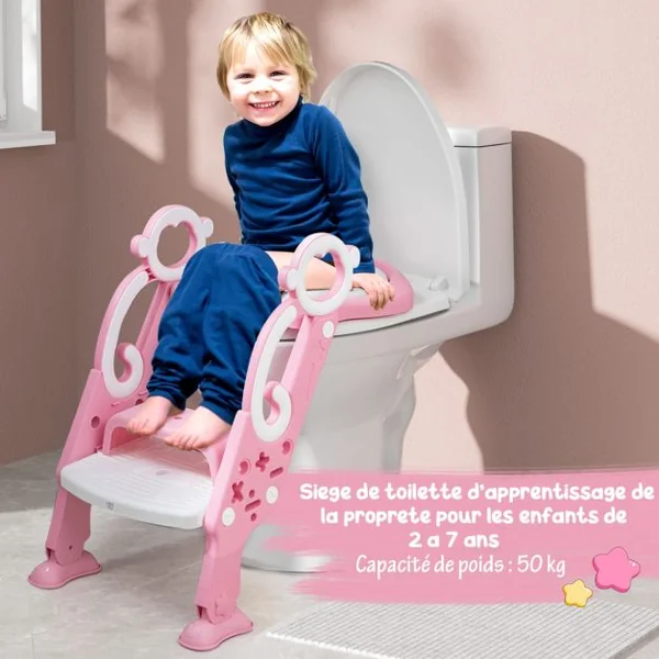 Siège de Toilette pour Bébé Pliable et Hauteur Réglable en PP&PVC Convient aux Enfants 1-8 Ans Rose