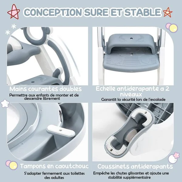 Siège de Toilette pour Enfants Pliable et Hauteur Réglable Réducteur de Toilette pour Bébé avec Marches Larges