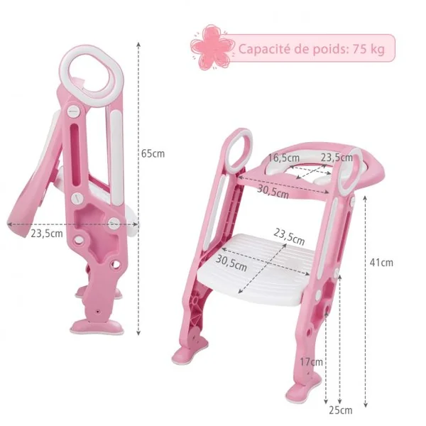 Siège de Toilettes pour Bébé Réglable et Pliable avec Echelle Siège Rembourré Capacité de Charge Max.75KG