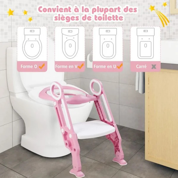 Siège de Toilettes pour Bébé Réglable et Pliable avec Echelle Siège Rembourré Capacité de Charge Max.75KG