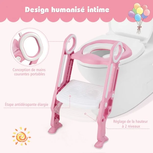 Siège de Toilettes pour Bébé Réglable et Pliable avec Echelle Siège Rembourré Capacité de Charge Max.75KG