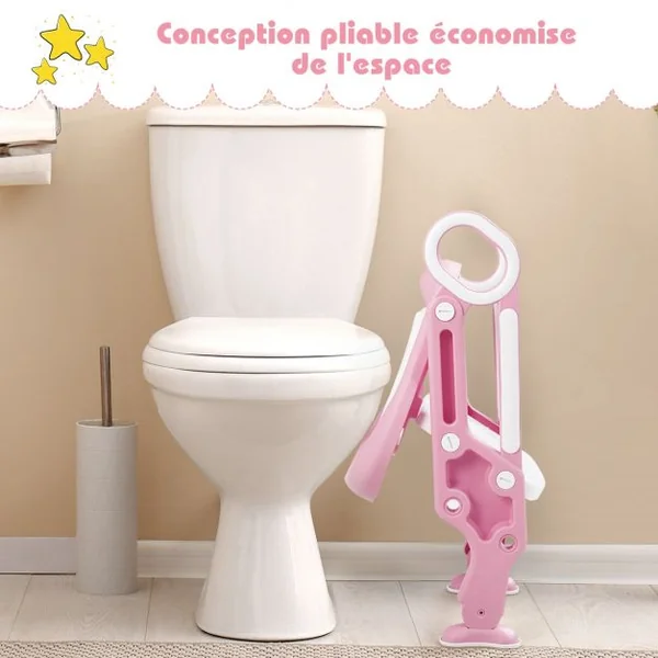 Siège de Toilettes pour Bébé Réglable et Pliable avec Echelle Siège Rembourré Capacité de Charge Max.75KG