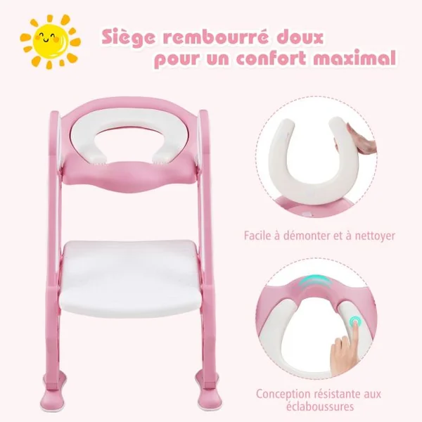 Siège de Toilettes pour Bébé Réglable et Pliable avec Echelle Siège Rembourré Capacité de Charge Max.75KG