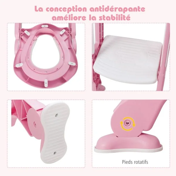 Siège de Toilettes pour Bébé Réglable et Pliable avec Echelle Siège Rembourré Capacité de Charge Max.75KG