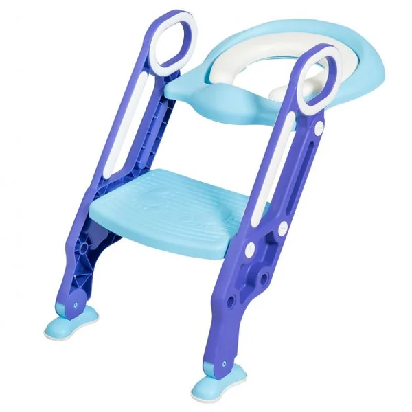 Siège de Toilettes pour Enfants de 2 à 7 Ans Réglable Pliable Siège Rembourré Marche Large Capacité 75kg Bleu + Violet