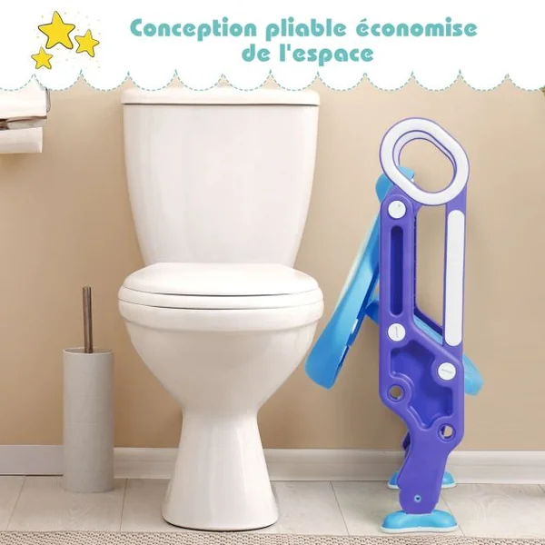 Siège de Toilettes pour Enfants de 2 à 7 Ans Réglable Pliable Siège Rembourré Marche Large Capacité 75kg Bleu + Violet