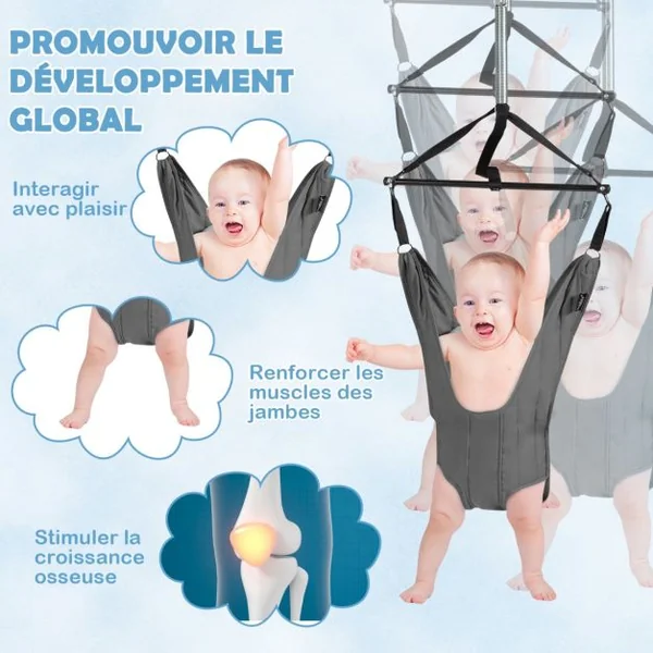 Siège Sauteur Ajustable à Suspendre pour Bébés de 6 à 12 mois Tissus Gris