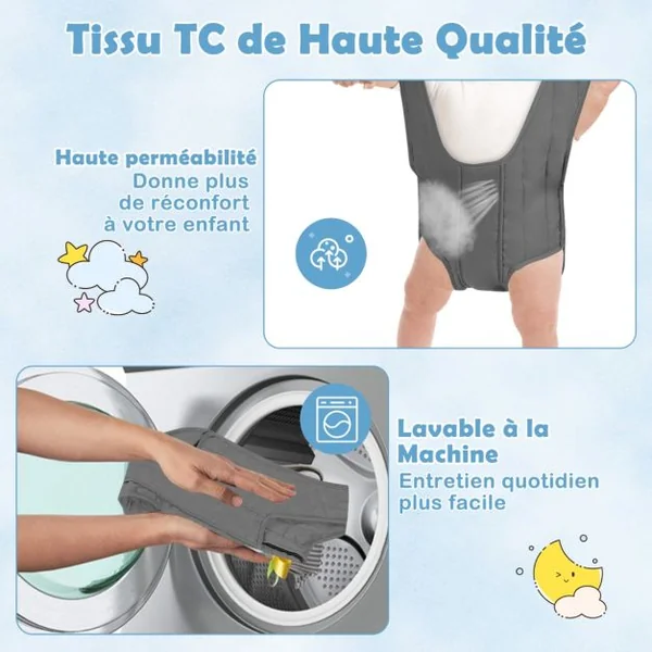 Siège Sauteur Ajustable à Suspendre pour Bébés de 6 à 12 mois Tissus Gris