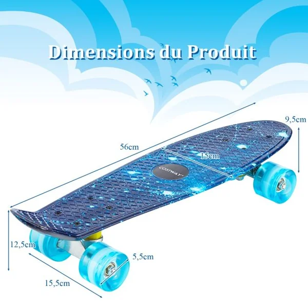 Skateboard Enfant/Adolescents 21’’ Planche à Roulettes ABEC-5 Roues en PU à Rebond pour Débutants Cadeau de Noël Rose