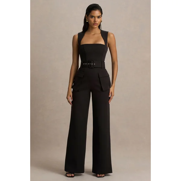 Solice | Combinaison tailleur noire à encolure carrée
