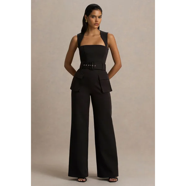 Solice | Combinaison tailleur noire à encolure carrée