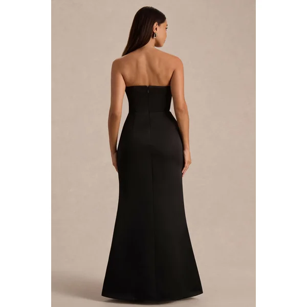 Sonata | Robe longue bustier en satin noir avec jupe tulipe