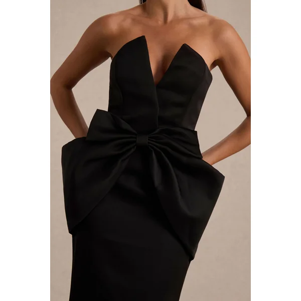 Sonata | Robe longue bustier en satin noir avec jupe tulipe